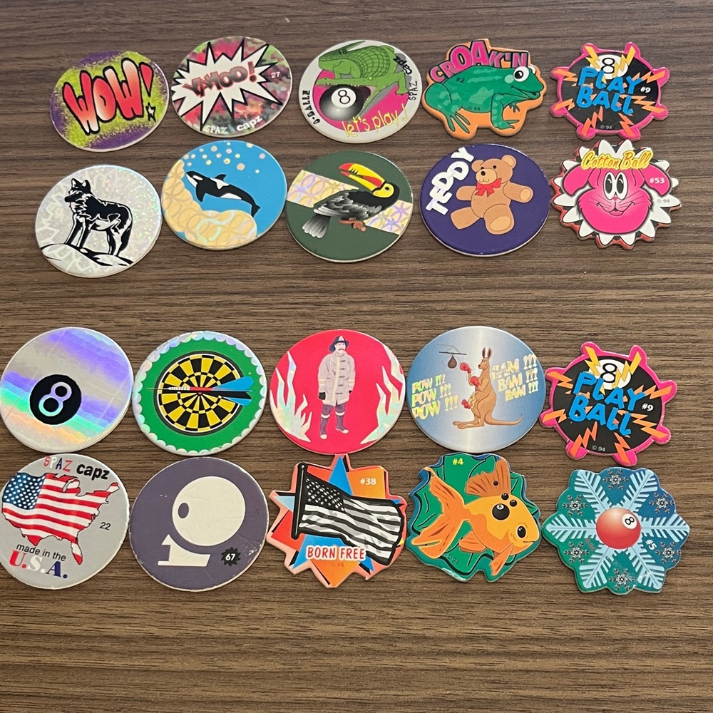 Spaz Caps Pogs Collectible Set 8 Slammers lot x 20